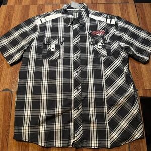 COOGI Black White Vintage Plaid Button Up Polo Shirt 2XL Brand New